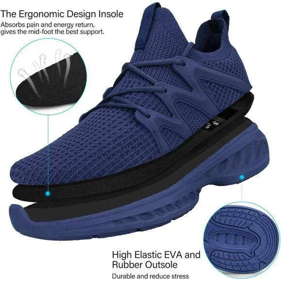 Women's All Blue Lightweight Walking Workout Tennis Gym Non Slip Sneakers Shoes - Picture 6 of 7